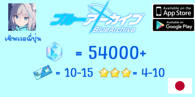 55000+เพชร + ตั๋ว10x5-15 + 3*x4-10 Blue Archive JP