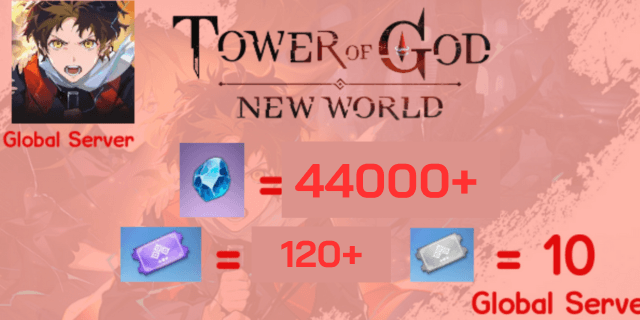 44000-50000+เพชร 120+ตั๋ว + SSR7-12 การันตี Tower Of God New World Global