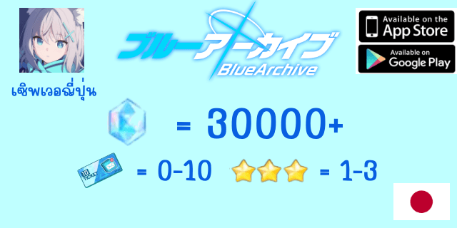 30000+เพชร + ตั๋ว10x0-10 + 3*x1-3 Blue Archive JP