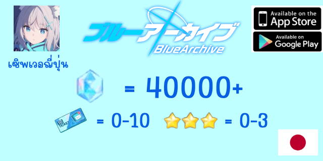 40000+เพชร + ตั๋ว10x5-15 + 3*x4-10 Blue Archive JP