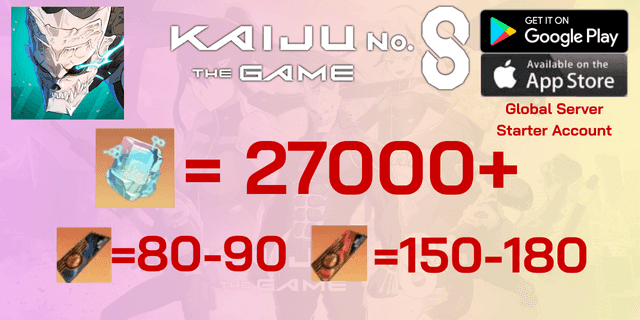 l 27000+เพขร l + l 80-90 ตั๋ว l + l 150-180 ตั๋ว+ l + l ตั๋วเลือกตัวละคร5* 1 ใบ l ไอดีเริ่มต้นKAIJU NO. 8 THE GAME