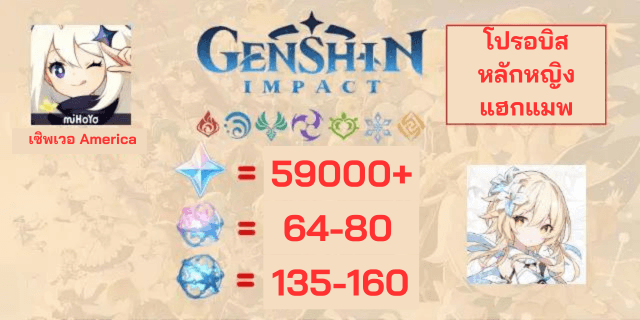 59000+135+64 โปรอบิส แฮกแมพ Genshin Impact Asia หลักหญิง