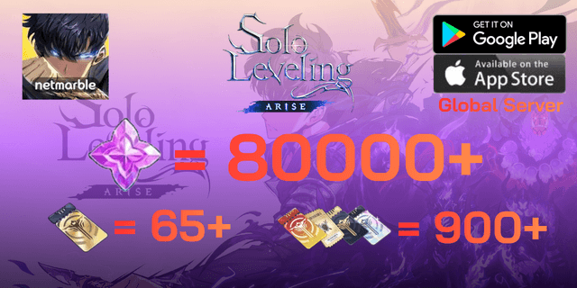 l 80000+เพชร l + l 65+Special Summon Tickets l + l 900+ ตั๋วอื่นๆ l + l SSR Wu jinzu + อาวุธประจำตัวจากล็อกอิน 7 วัน l ไอดีเริ่มต้น Solo Leveling Arise